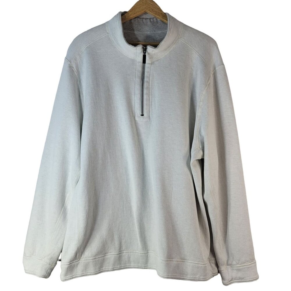 Tommy Bahama Reversible Pullover Shirt Cream Gray XXL Long Sleeve Fleece 1/4 Zip